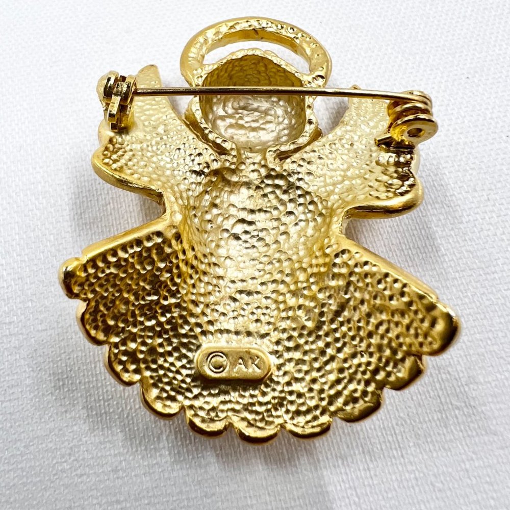 NWOT - Anne Klein - Adorable Enameled Dress Praying Angel Matte Gold Tone Brooch - Picture 6 of 8